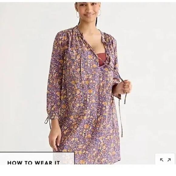 [J. Crew] Midnight Floral Print V-Neck Tunic Coverup Beach Dress Size Small S - Picture 11 of 11
